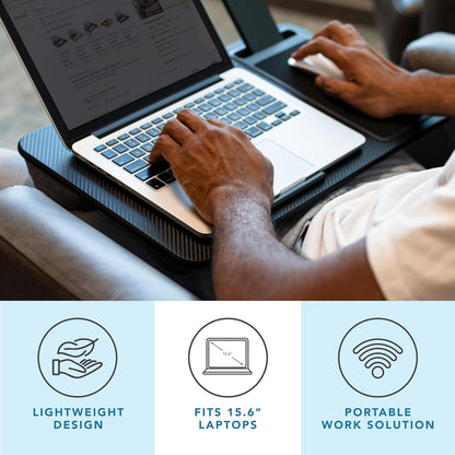 LAPGEAR Home Office Pro Lap Desk with Wrist Rest, Mouse Pad, and Phone Holder - Black Carbon - Fits up to 15.6 Inch Laptops - Style No. 91598