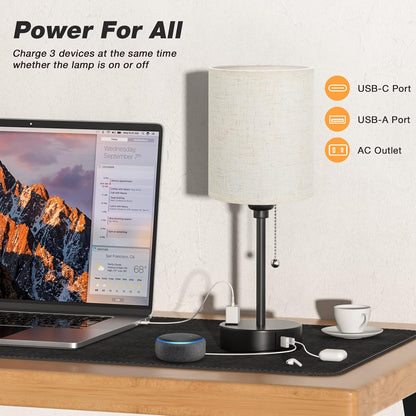 Dicoool Bedside Table Lamp for Bedroom - Small Desk Lamp with USB Ports