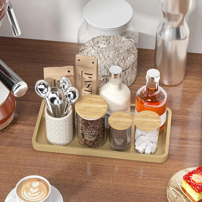 Small Bathroom Vanity Tray for Countertop Makeup Perfume Jewelry Decor Candle Keys, Small Black Kitchen Tray for Soap Dispenser Spice Bamboo Toilet Tray 7.9" L x 4" W x 0.79" H
