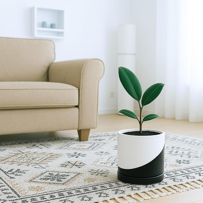 D'vine Dev 4.7 Inch Ceramic Planter Pot with Drainage Hole and Saucer, Indoor Cylinder Round Planter Pot, Teal, 94-O-B-9
