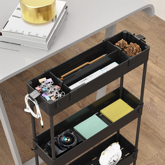 SPACELEAD Slim Storage Cart 4 Tier,Bathroom Organizer Rolling Utility, Mobile Shelving Unit Slide Out for Office, Kitchen, Laundry Room & Narrow Places,White