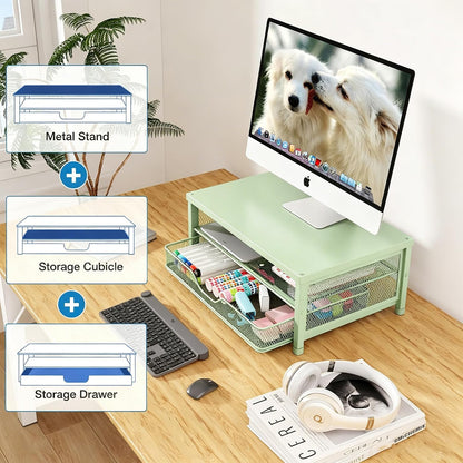 Desk Organizers and Accessories, Computer Monitor Stand Riser with Drawer and 2 Pen Holders, Printer & Laptop Stand, Office Desk Accessories & Workspace Organizers for Home Office Supplies, Black