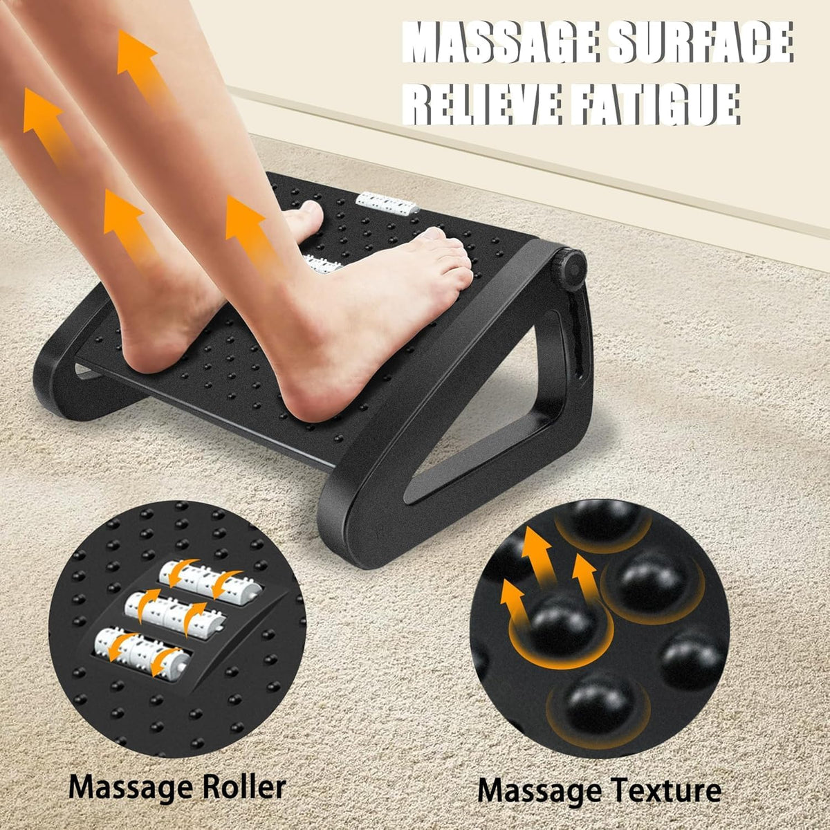 Foot Rest Under Desk Office, Six Heights Adjustable Foot Rest with Massage Roller for Leg Rests for Home,Office-Black