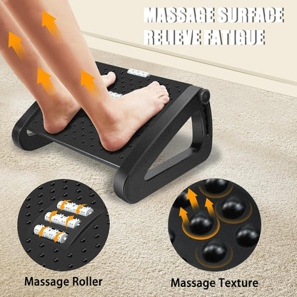 Foot Rest Under Desk Office, Six Heights Adjustable Foot Rest with Massage Roller for Leg Rests for Home,Office-Black