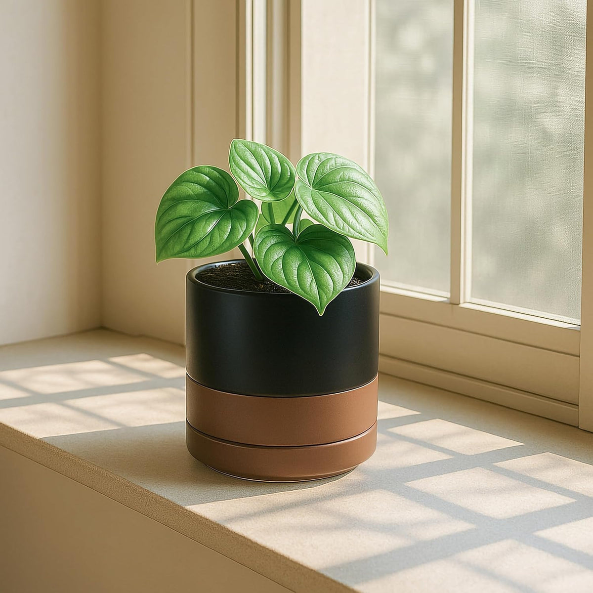 D'vine Dev 4.7 Inch Ceramic Planter Pot with Drainage Hole and Saucer, Indoor Cylinder Round Planter Pot, Teal, 94-O-B-9