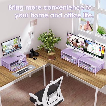 Desk Organizers and Accessories, Computer Monitor Stand Riser with Drawer and 2 Pen Holders, Printer & Laptop Stand, Office Desk Accessories & Workspace Organizers for Home Office Supplies, Black
