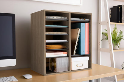 Safco 9422GR Wood Adjustable Literature & Paper Organizer, 16 Adjustable Compratment, Stackable Durable Construction, Home, Office, Mailroom, Classroom Mailbox , Gray