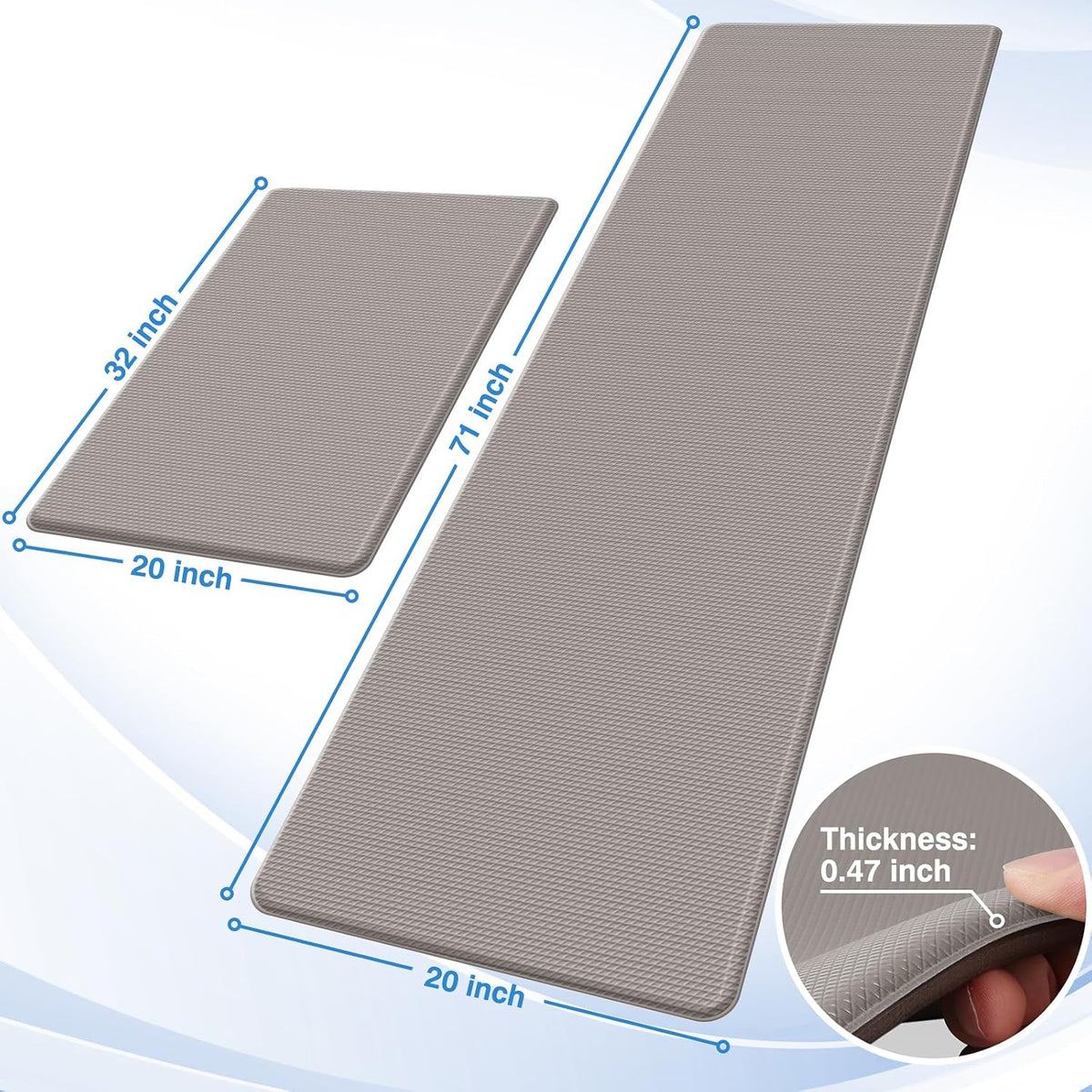 StepRite Kitchen Mats, 2PCS Kitchen Rugs, Cushioned Anti Fatigue Kitchen Mats for Floor, Non-Slip Standing Desk Mat, Waterproof Kitchen Rug Set for Kitchen, Floor, Office, 17.3"x30"+17.3"x47", Black