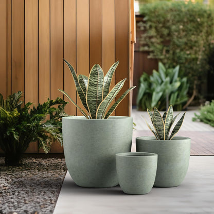 Kante 8.9" H x 10" W Small Concrete Planter, Compact Desktop Plant Pot with Drainage Hole & Rubber Plug – Lightweight Breathable Cement Container for Succulents, Cactus, Herbs, Indoor Outdoor, Gift
