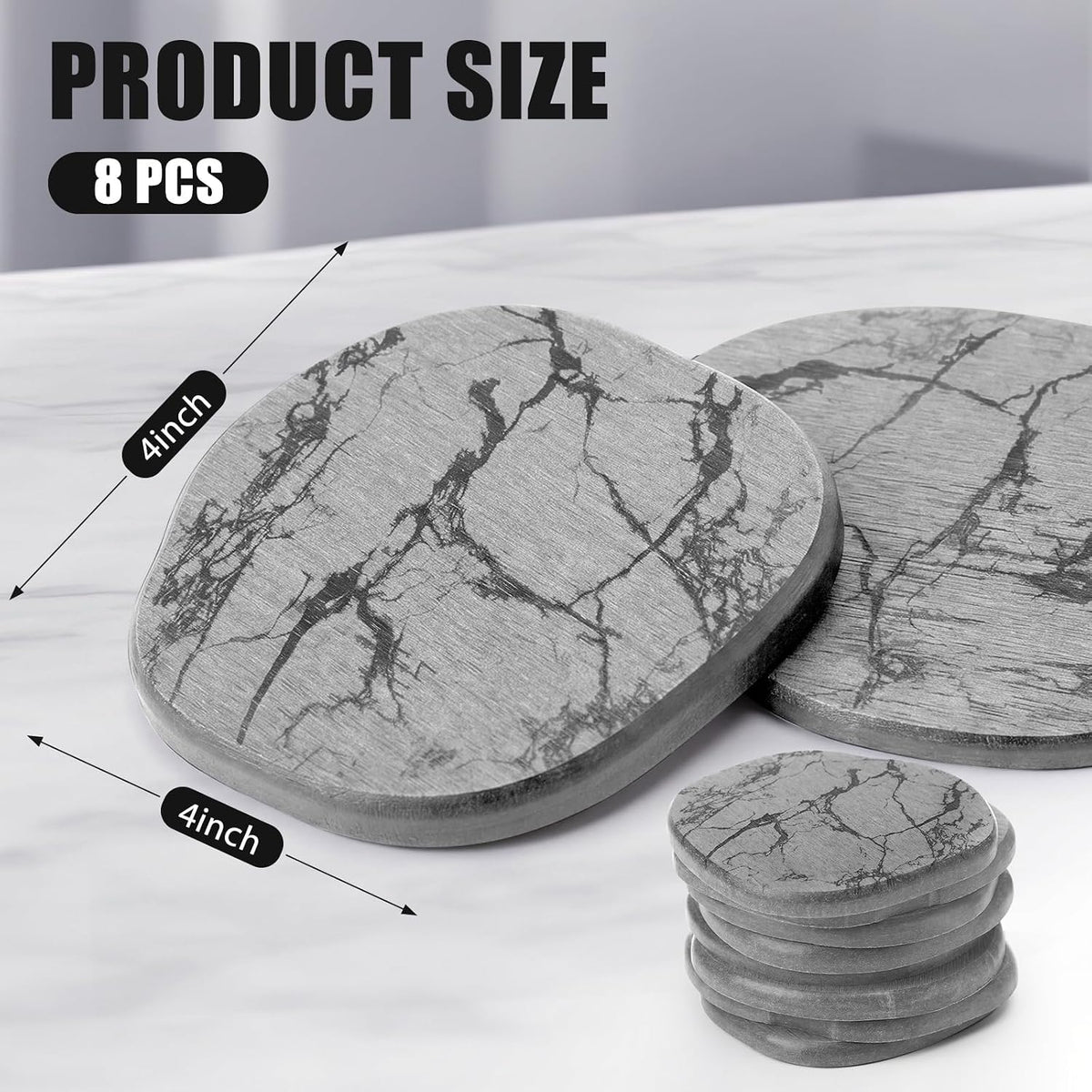 Diatomaceous Earth Coasters Set of 4，Cool Absorbent Quick-Dry Drink Coasters for Desks, Cute Modern Stone Design with Stylish White Aesthetic (4, White)