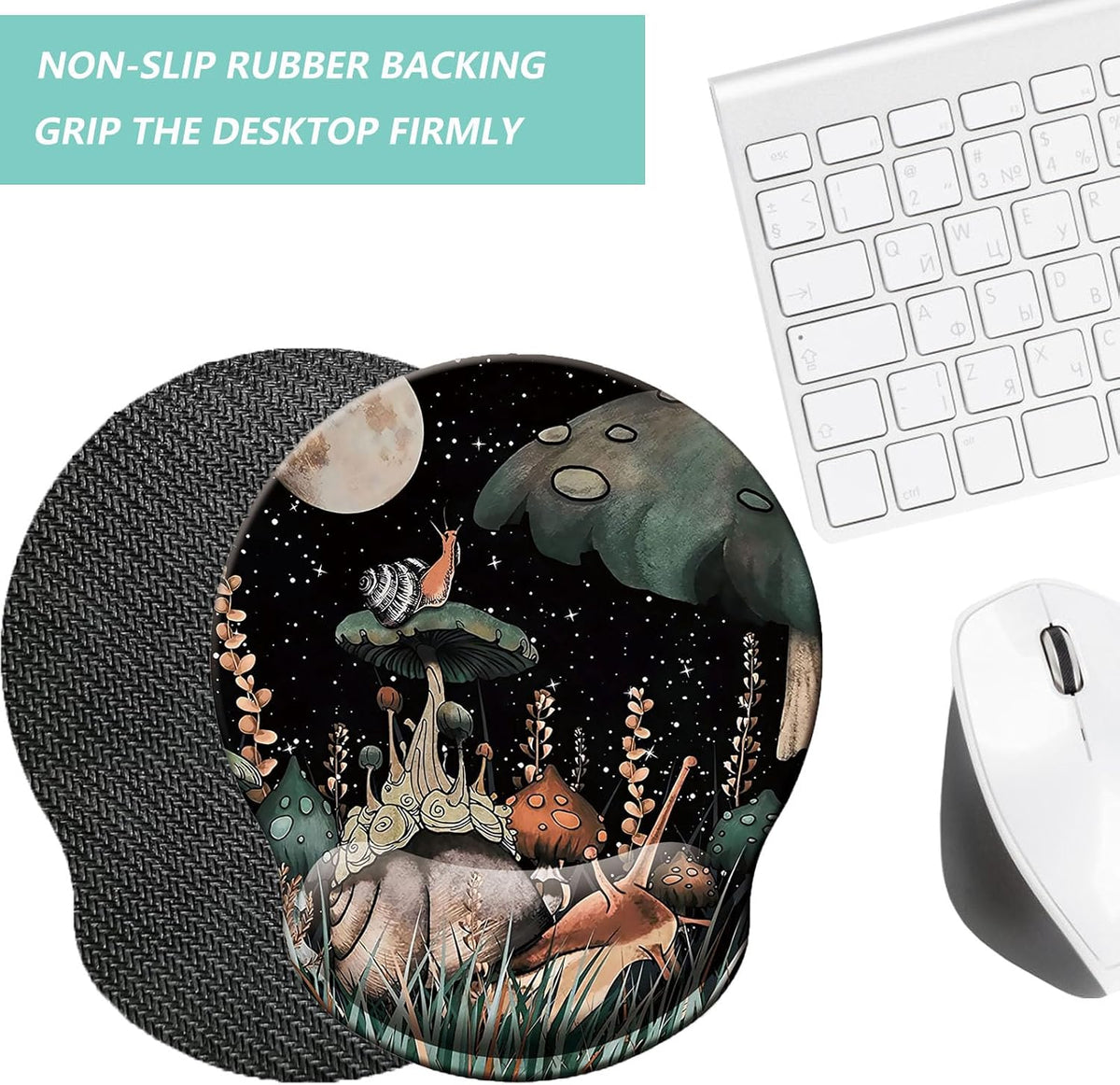 Mouse Pad with Wrist Support, Ergonomic Mouse Pad with Memory Foam Wrist Rest Cushion, Non-Slip Rubber Base Gaming Mice Pad for Home Office Computer Laptop, Flower Black