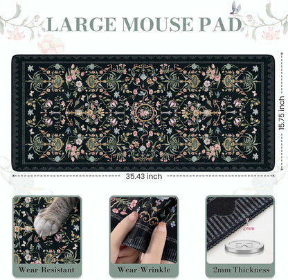 Desk Mat,Mouse Pad for Office Desk,35.4x15.7in,Pink Flowers