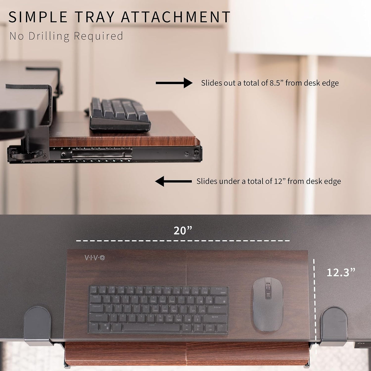 VIVO Extra Long Clamp-on Computer Keyboard and Mouse Under Desk Slider Tray, 34 x 11 inch Pull Out Platform Drawer, Black, MOUNT-KB15EB
