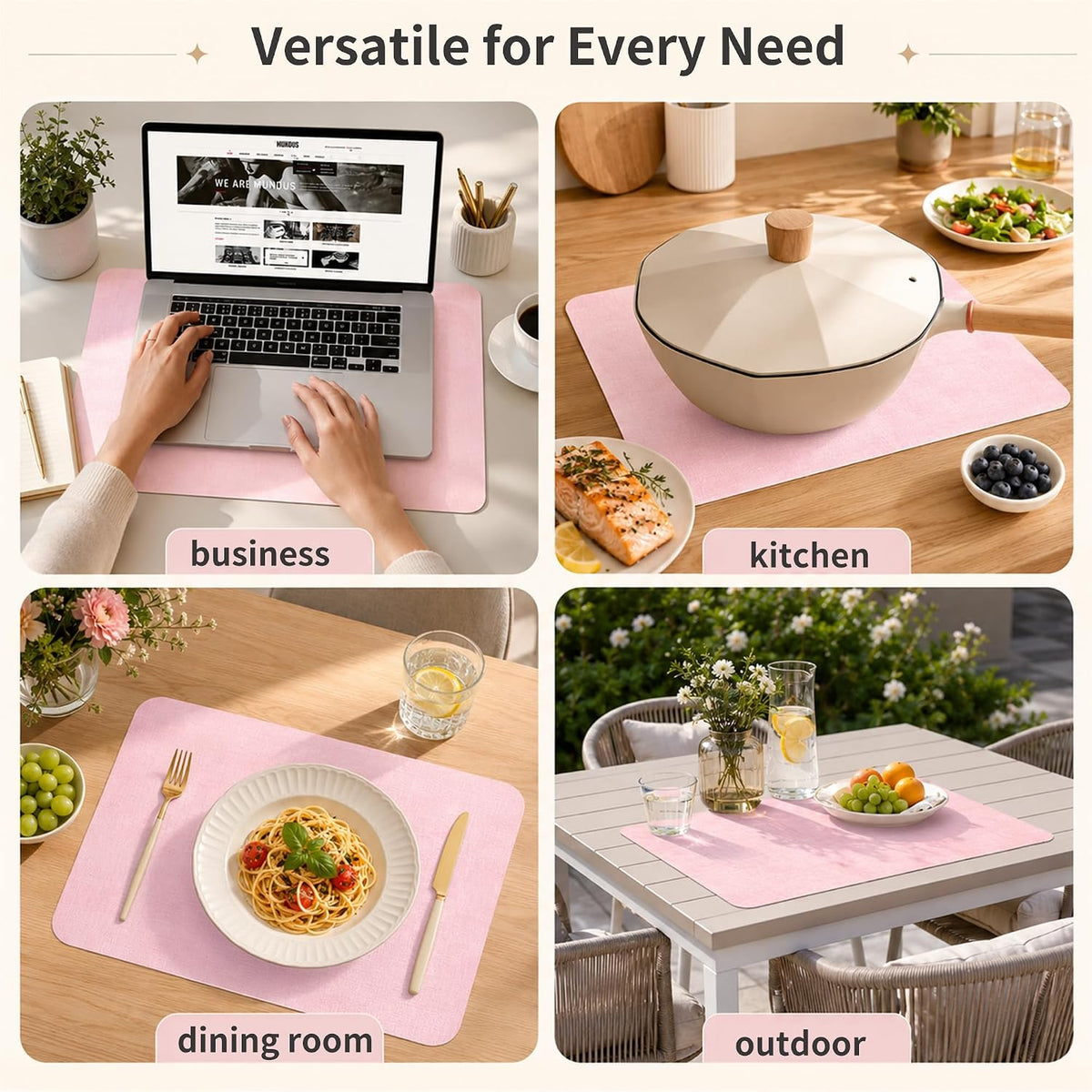 Maxpearl Faux Leather Placemats Set of 6 - Waterproof - Wipe Clean - Heat Resistant - Anti Slip Dining Table Place Mats, Suitable for Indoor & Outdoor Use, 17’’×12’’, Beige