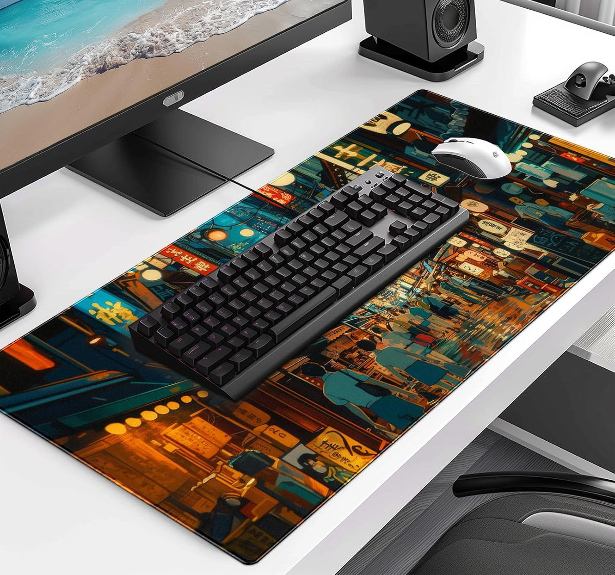 Retro American Flag XL Gaming Mouse Pad with Stitching Edge Laptop Desk Mat