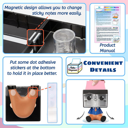 Pop-up Notes Dispenser for Desk, Idea Boy Sticky Note Holder for Office School, Cute Office Supplies, 3x3 in, Magnetic Design, White, 1 Pack
