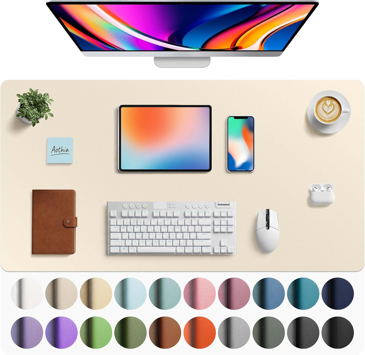 Aothia Leather Office Desk Pad Protector, Non-Slip PU Leather Desk Blotter, Waterproof Laptop Writing Mouse Pad for Office and Home, Black, 31.5" x 15.7" - Colors B
