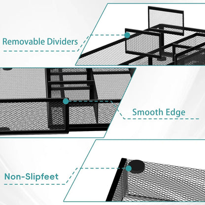 Expandable Desk Drawer Organizer Tray with 10 Adjustable Compartments, Metal Mesh Office Drawer Organizer, Versatile Desk Organizer for Home, School Supplies, Makeup Vanity & Jewelry (Black)