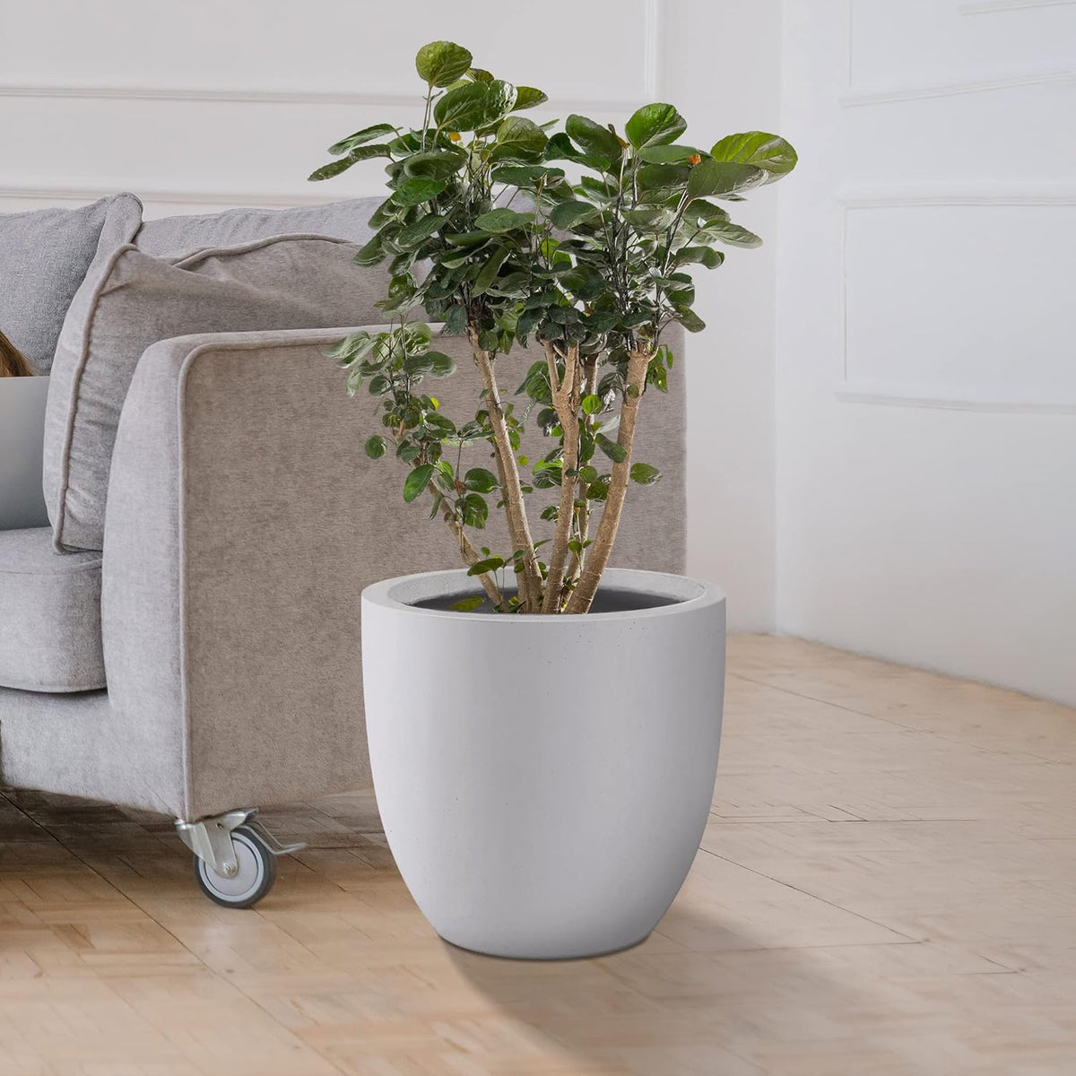 Kante 8.9" H x 10" W Small Concrete Planter, Compact Desktop Plant Pot with Drainage Hole & Rubber Plug – Lightweight Breathable Cement Container for Succulents, Cactus, Herbs, Indoor Outdoor, Gift