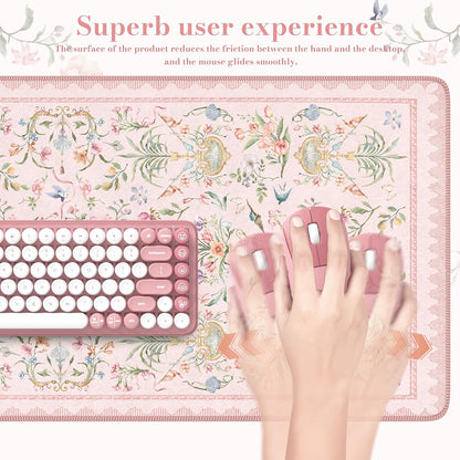 Desk Mat,Mouse Pad for Office Desk,35.4x15.7in,Pink Flowers