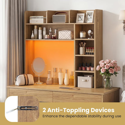 Desktop Bookshelf, Countertop Storage Hutch with 5 Shelves for Computer Desk, Desk 3-Tier Display Rack, Multipurpose Wood Desktop Hutch Storage Organizer for Dorm Office Home