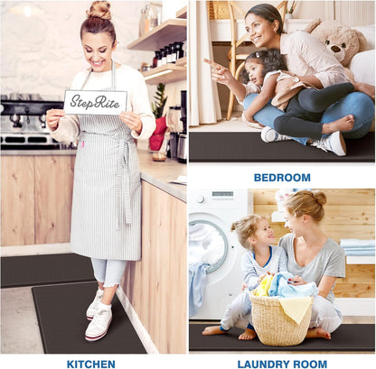 StepRite Kitchen Mats, 2PCS Kitchen Rugs, Cushioned Anti Fatigue Kitchen Mats for Floor, Non-Slip Standing Desk Mat, Waterproof Kitchen Rug Set for Kitchen, Floor, Office, 17.3"x30"+17.3"x47", Black