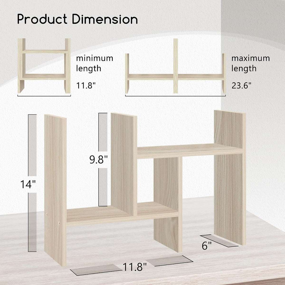 Jerry & Maggie Desktop Organizer Office Storage Rack Adjustable Wood Display Shelf Free Style Double H, Multi-Functional Mini Bookshelf for Desk Natural Stand (White)