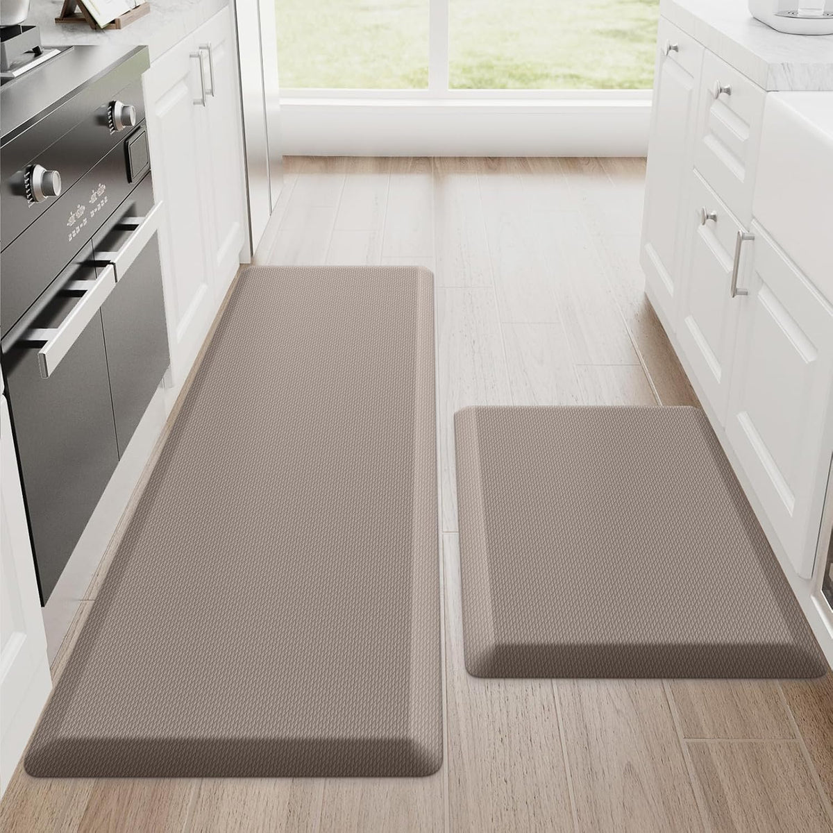 StepRite Kitchen Mats, 2PCS Kitchen Rugs, Cushioned Anti Fatigue Kitchen Mats for Floor, Non-Slip Standing Desk Mat, Waterproof Kitchen Rug Set for Kitchen, Floor, Office, 17.3"x30"+17.3"x47", Black