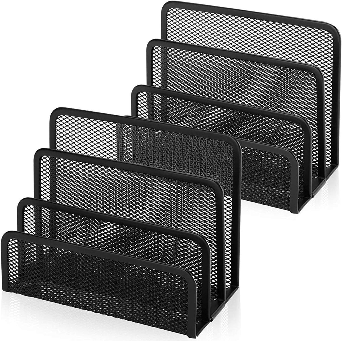 Desk Mail Organizer, File Holder Letter Sorter with 3 Vertical Upright Metal Mesh Compartments Document, Filing, Folders, Mail, Paper Organizer for Home or Office Desktop