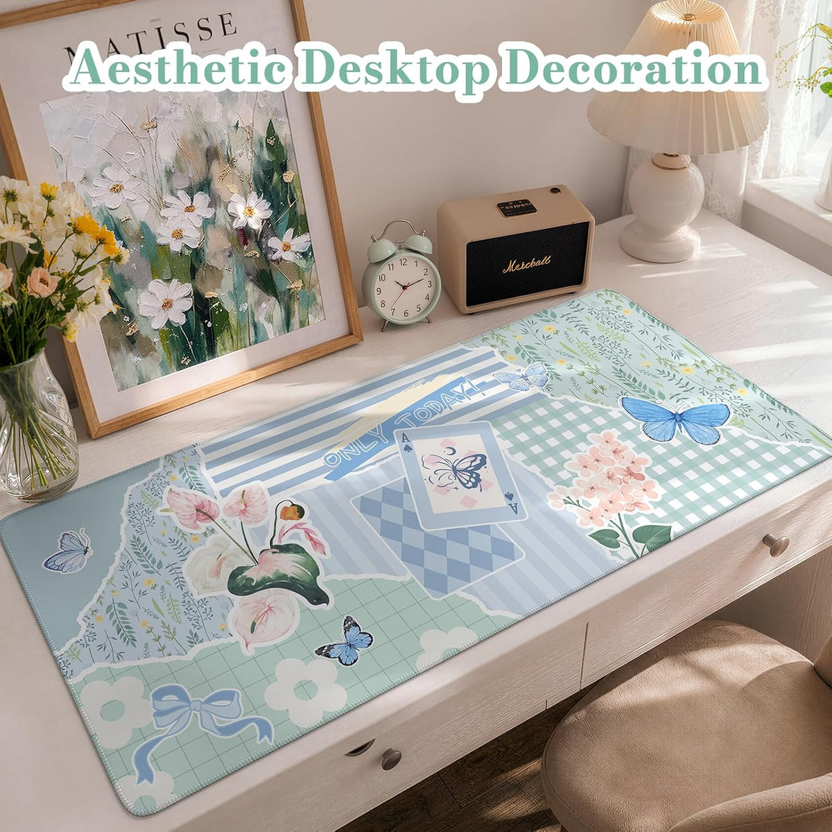 Desk Mat,Mouse Pad for Office Desk,35.4x15.7in,Pink Flowers