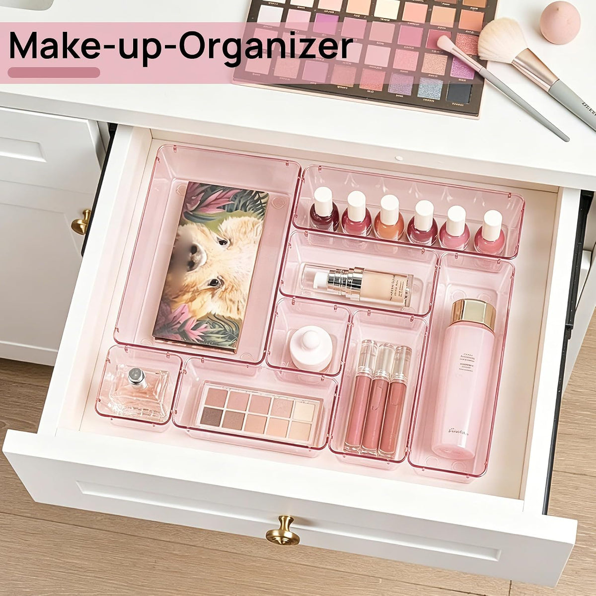 Vtopmart 25 PCS Clear Plastic Drawer Organizers Set, 4-Size Versatile Bathroom and Vanity Drawer Organizer Trays, Storage Bins for Makeup, Bedroom, Kitchen Gadgets Utensils and Office