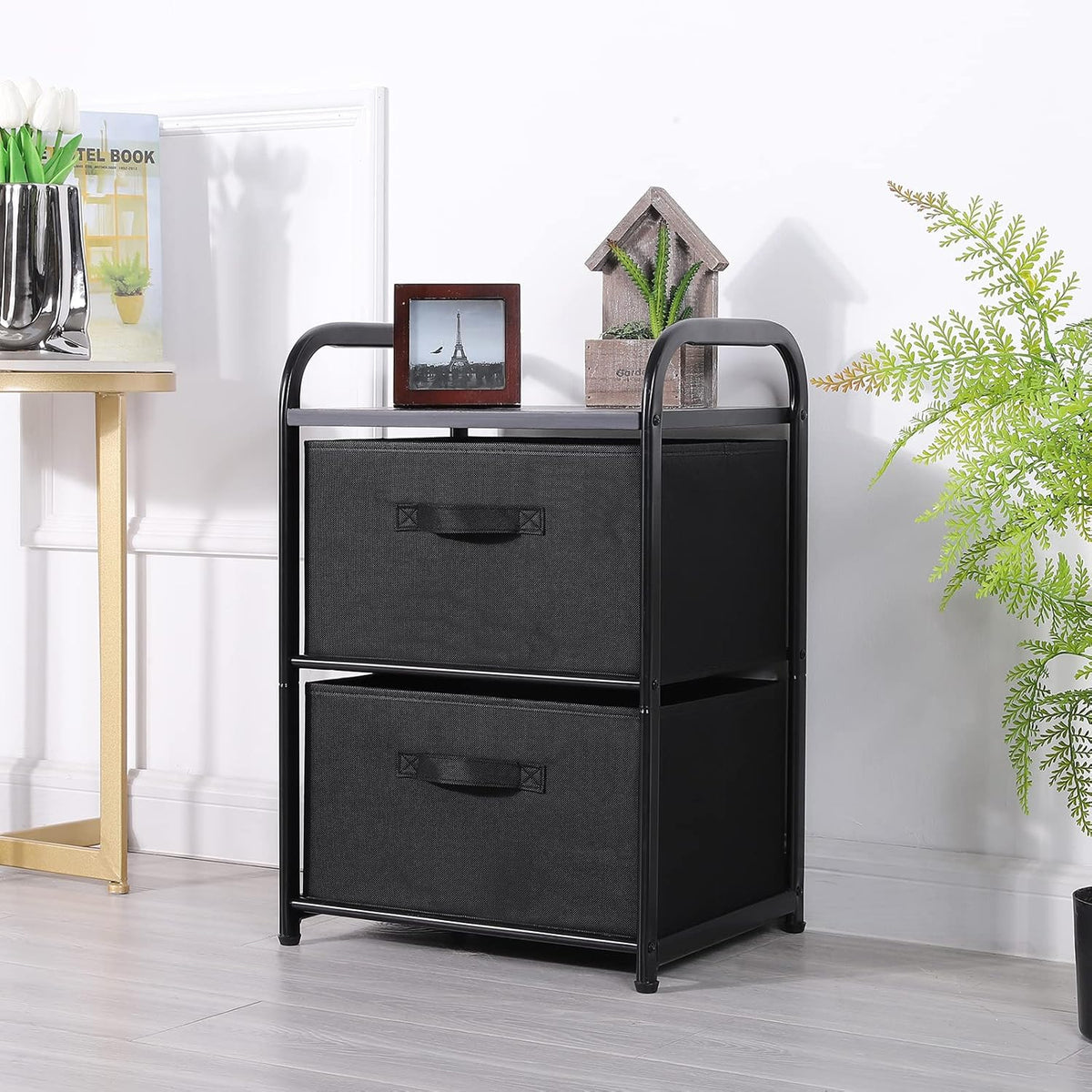 Dresser Storage with 3 Drawers, Fabric Dresser Tower, Vertical Storage Unit for Bedroom, Closet, Office, Black