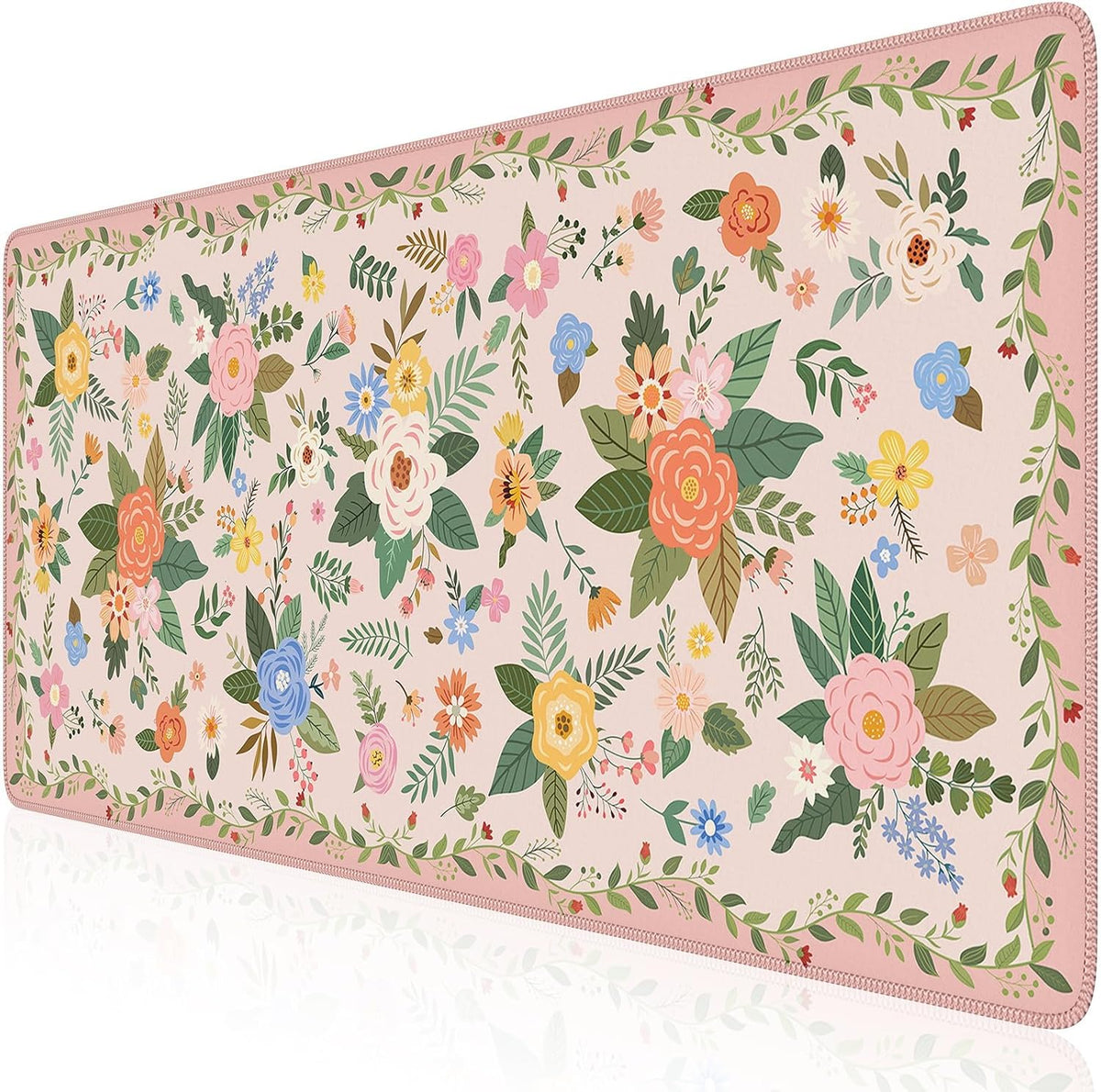 Desk Mat,Mouse Pad for Office Desk,35.4x15.7in,Pink Flowers