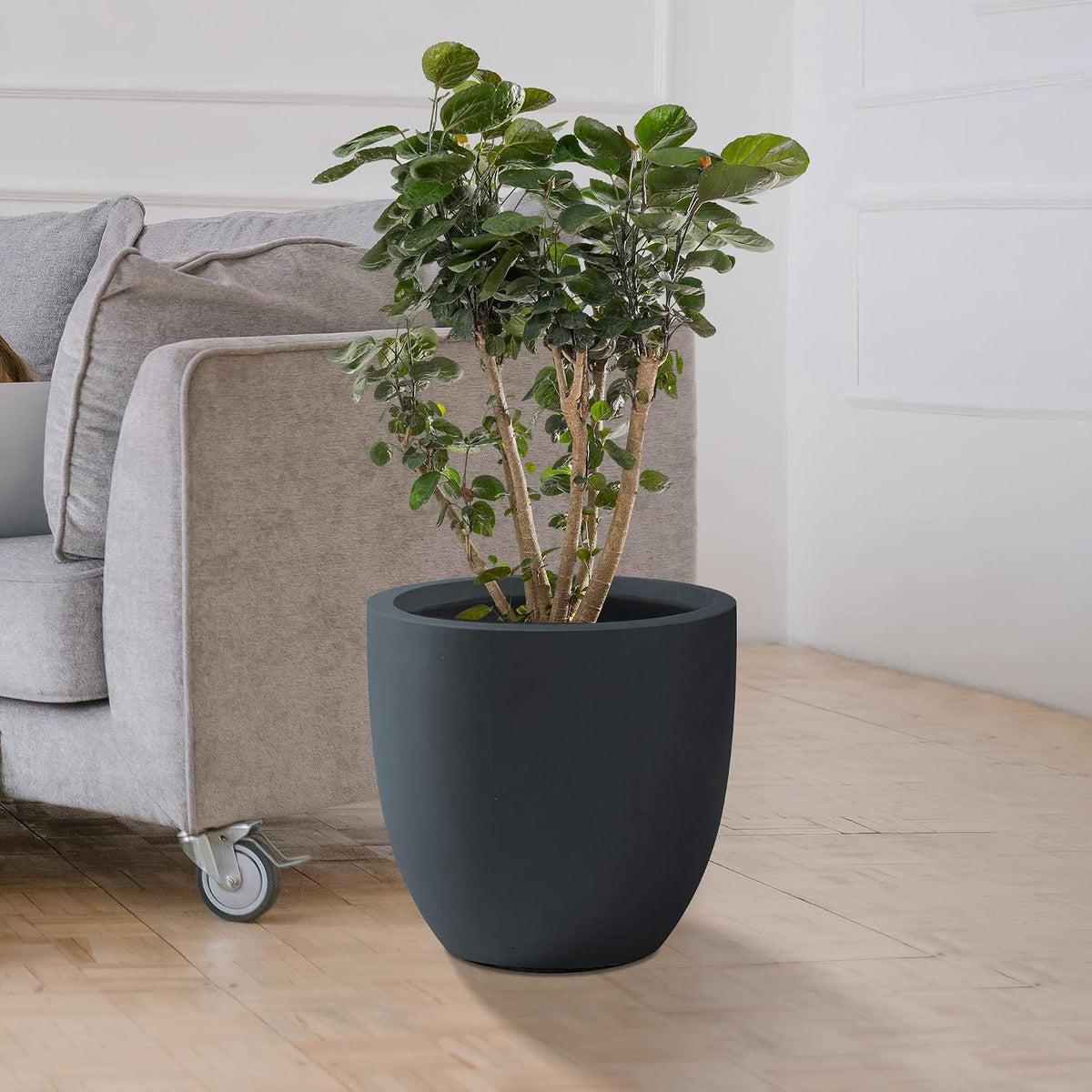 Kante 8.9" H x 10" W Small Concrete Planter, Compact Desktop Plant Pot with Drainage Hole & Rubber Plug – Lightweight Breathable Cement Container for Succulents, Cactus, Herbs, Indoor Outdoor, Gift
