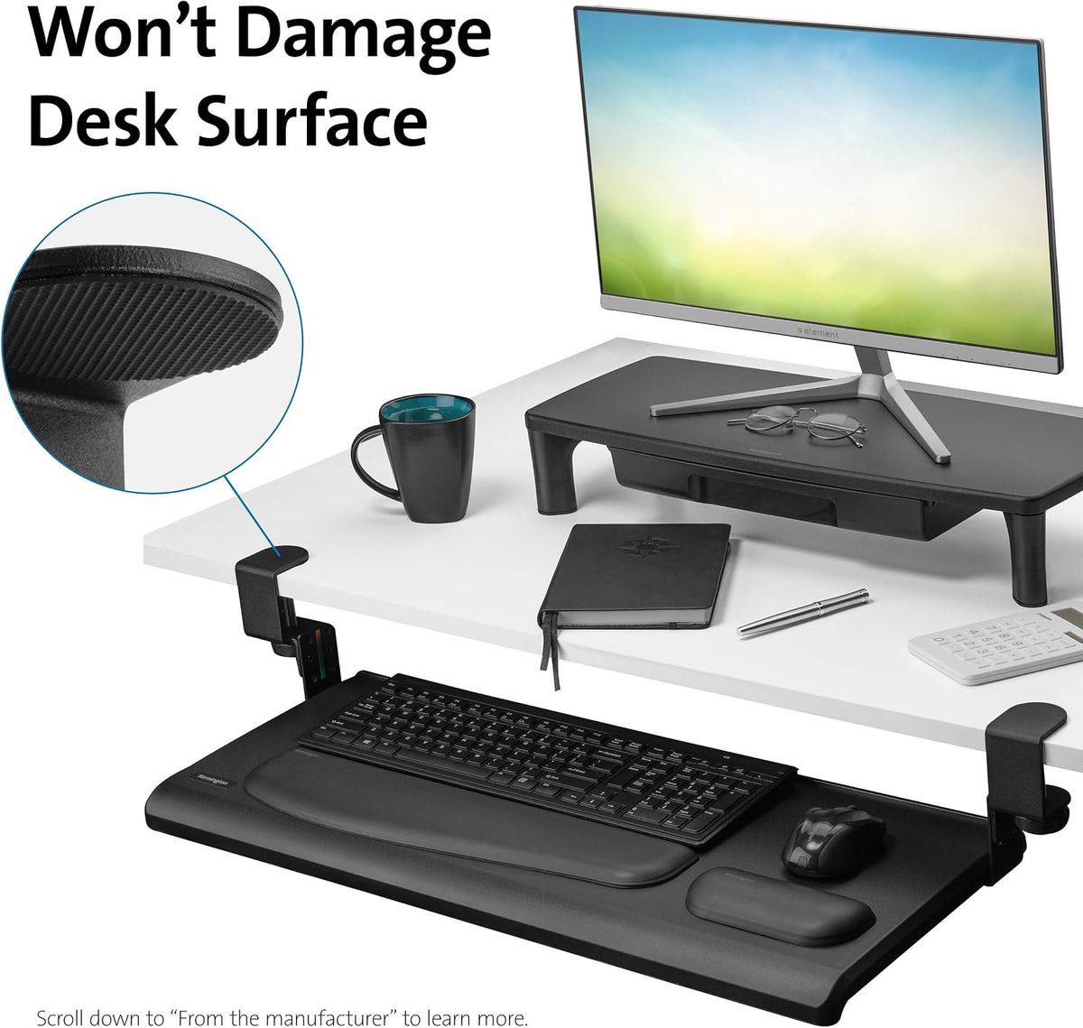 Clamp-On Keyboard Tray, Under Desk Keyboard Drawer with Cable Management, Ergonomic Smartfit Slide-out Height Adjustable Keyboard Holder, Black 13.3"x32.4"x2.4" K55407WW
