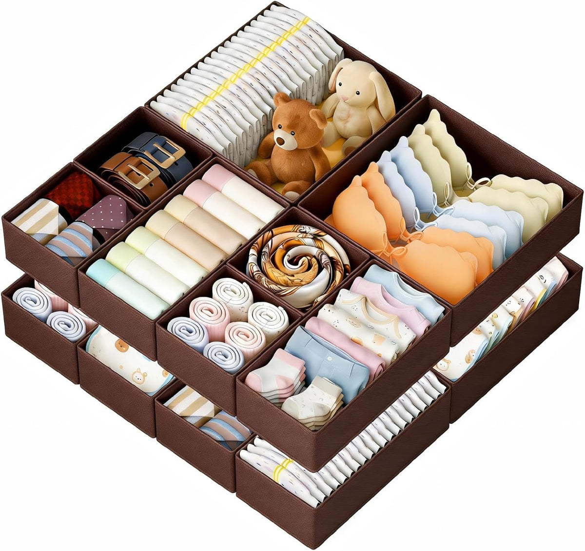 Drawer Organizer Clothes, Dresser Organizer, Foldable Closet Organizers and Storage, Fabric Dresser Bins, Drawer Dividers for Nursery, Baby Clothes, Underwears, Sock (Beige)