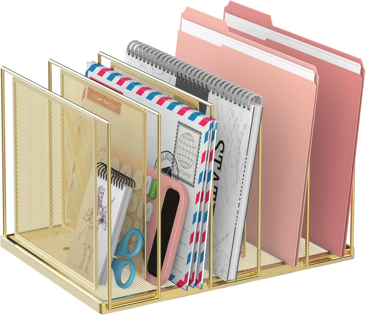 File Organizer for Desk, 5-Section Vertical File Sorter, Paper Holder Organizer Standing Metal File Folder for Office Home Classroom, Black