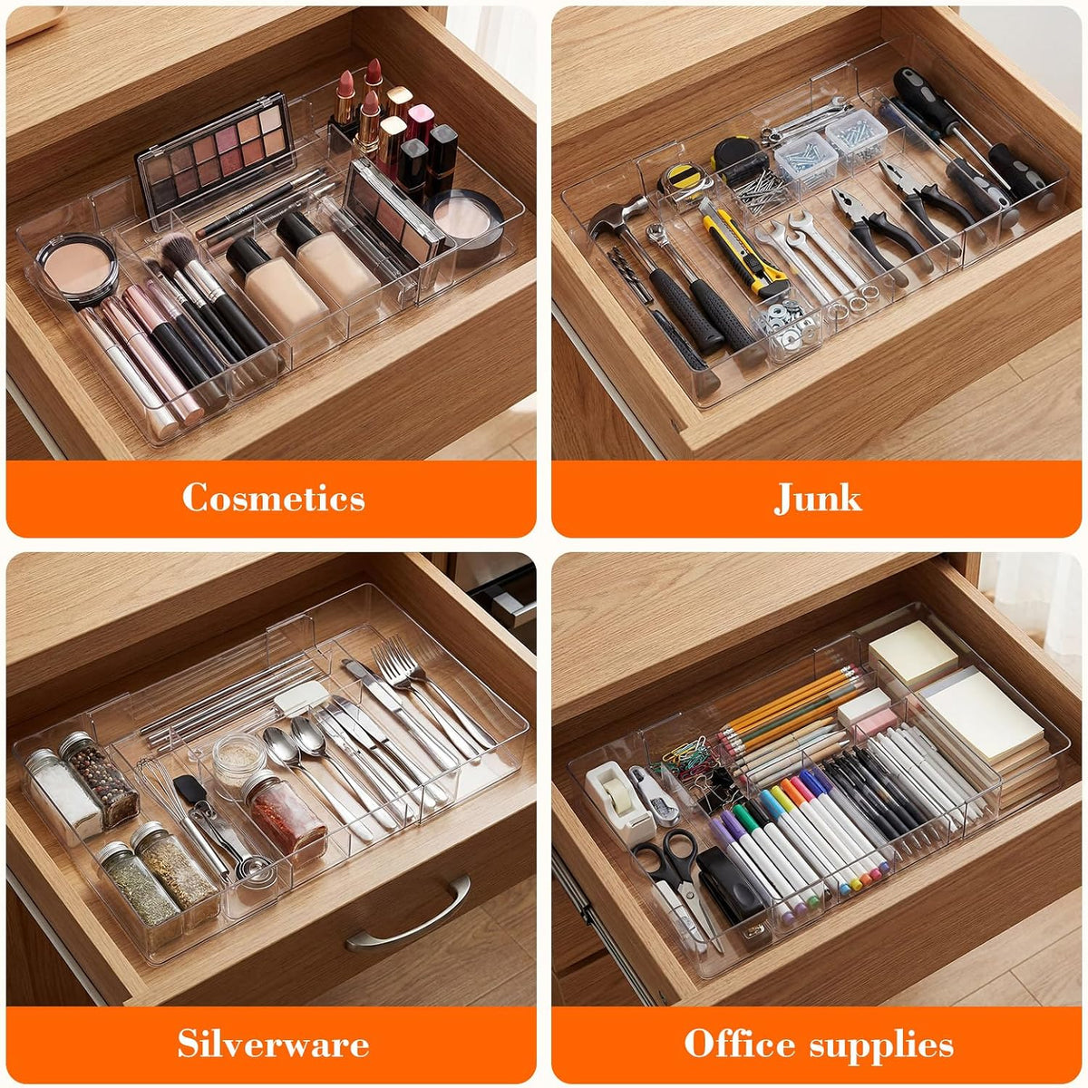 Briwooody 1 Pcs Large Expandable Acrylic Drawer Organizers, Grid Adjustable Drawer, Dividers Organizer for Desk, Makeup, Jewelry, Office, Kitchen Supplies (Clear,11 Compartments)
