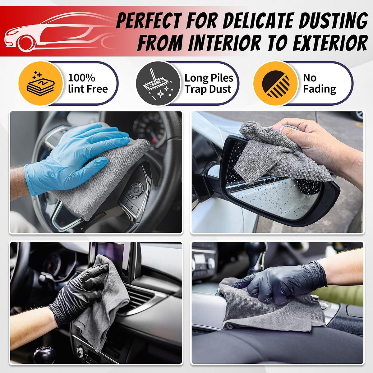 Shop Towels, Pack of 200, Grey Microfiber Cleaning Cloth Bulk, Microfiber Towels for Cars, All-Purpose Absorbent Cleaning Rags, Dust Cloth for Automotive, Mechanic, Garage, 11.5 x 11.5 inch