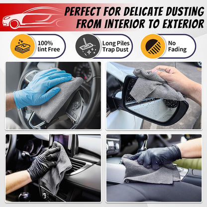 Shop Towels, Pack of 200, Grey Microfiber Cleaning Cloth Bulk, Microfiber Towels for Cars, All-Purpose Absorbent Cleaning Rags, Dust Cloth for Automotive, Mechanic, Garage, 11.5 x 11.5 inch