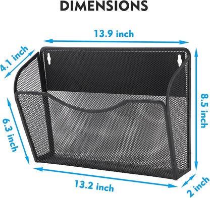 EASEPRES 3 Single Pocket Mesh Hanging File Organizer, Vertical Wall Mounted Magazine File Holder, Mount Basket Mail Paper Document Folder Organizing for Office, Home and School, Black