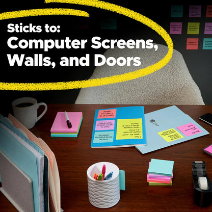 Post-it Super Sticky Notes, 15 Sticky Notes Pads, 3 x 3 in., School Supplies and Oﬃce Supplies, 2X the Sticking Power, Assorted Brights