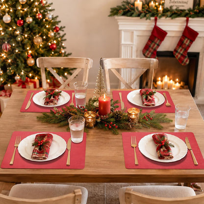 Maxpearl Faux Leather Placemats Set of 6 - Waterproof - Wipe Clean - Heat Resistant - Anti Slip Dining Table Place Mats, Suitable for Indoor & Outdoor Use, 17’’×12’’, Beige