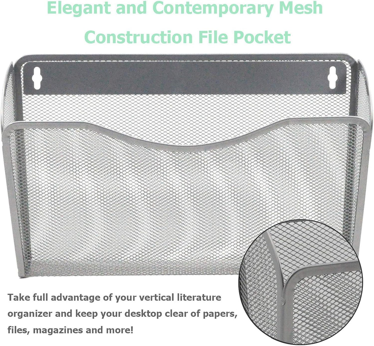 EASEPRES 3 Single Pocket Mesh Hanging File Organizer, Vertical Wall Mounted Magazine File Holder, Mount Basket Mail Paper Document Folder Organizing for Office, Home and School, Black