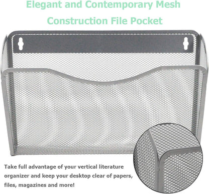 EASEPRES 3 Single Pocket Mesh Hanging File Organizer, Vertical Wall Mounted Magazine File Holder, Mount Basket Mail Paper Document Folder Organizing for Office, Home and School, Black