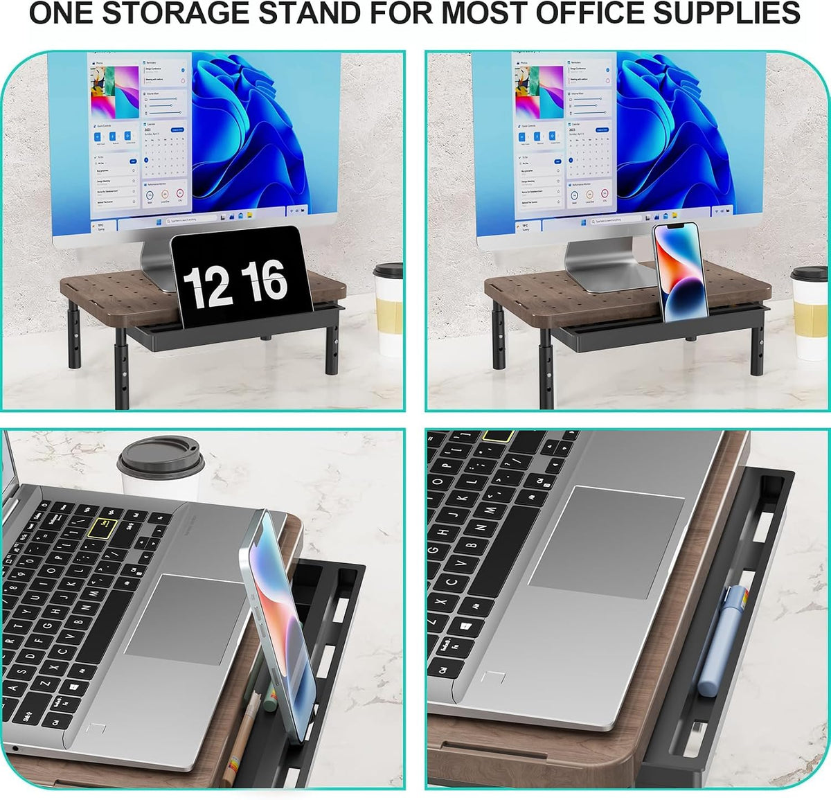 WALI Monitor Stand Riser with Drawer, Desk Organizers and Accessories for Computer, Printer, Laptop Stand for Home Office Supplies, (PTT005-B), 1 Pack, Black