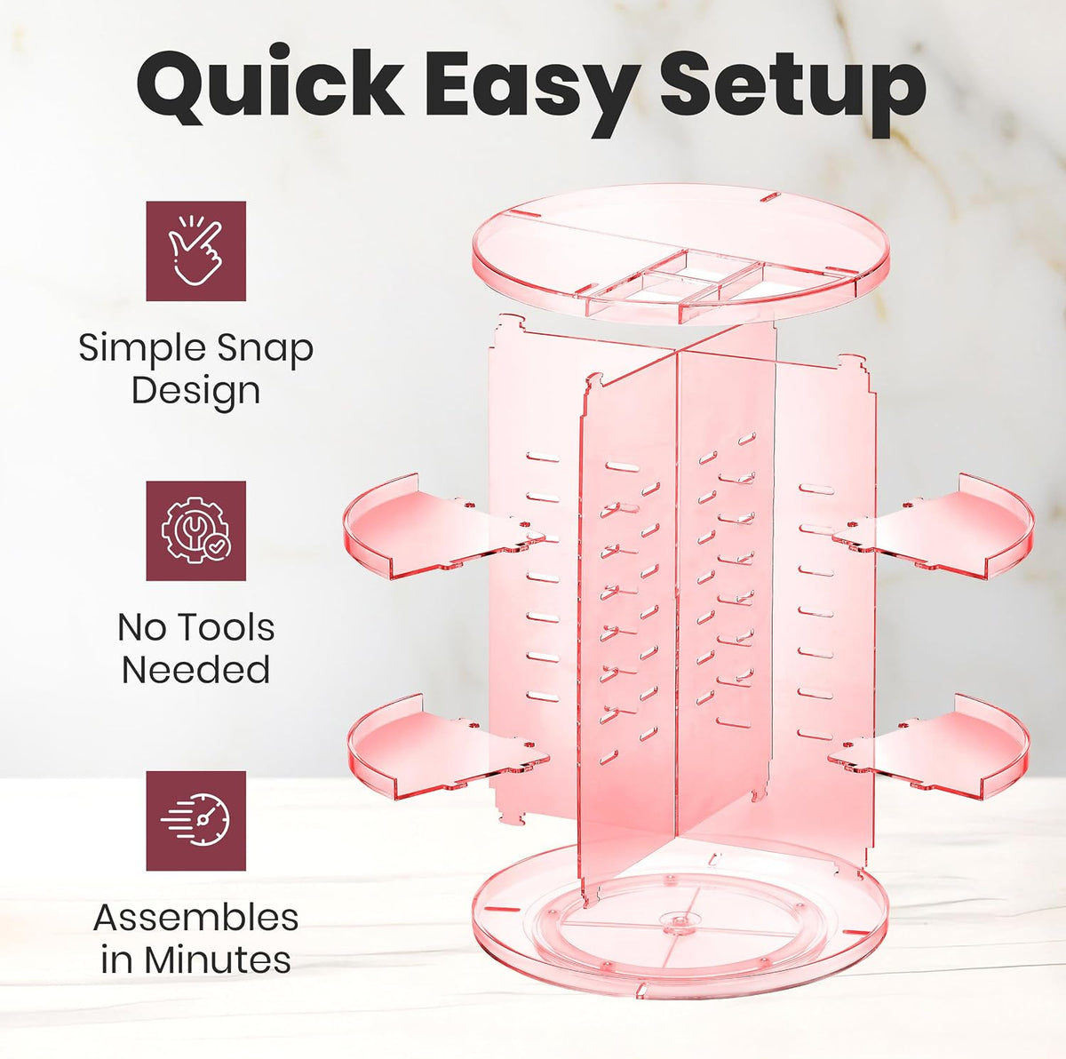 Masirs 360 Rotating Makeup Organizer Countertop - Adjustable Shelf Height - The Perfect Round Spinning Cosmetic Organizer for Bedroom Dresser or Vanity Countertop Storage (Clear)