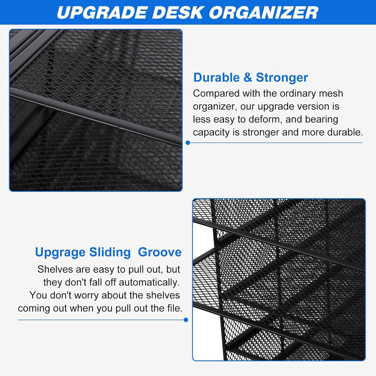 TQVAI 7-Tier Desk Paper Organizer, 12 Slots Mesh Countertop File Mail Organizer, Adjustable Sliding Shelves, Desktop Mailbox Cubbies for Office, Classroom, Black