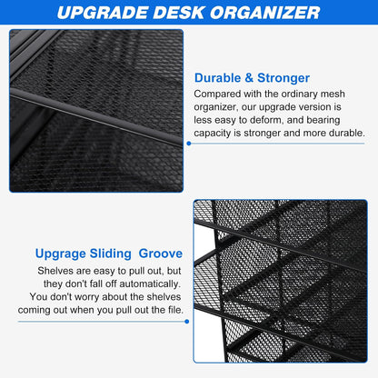 TQVAI 7-Tier Desk Paper Organizer, 12 Slots Mesh Countertop File Mail Organizer, Adjustable Sliding Shelves, Desktop Mailbox Cubbies for Office, Classroom, Black