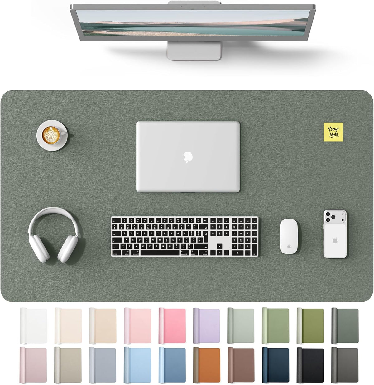 YSAGi Leather Desk Pad Protector, Office Desk Mat, Large Mouse Pad, Non-Slip PU Leather Desk Blotter, Waterproof Laptop Desk Writing Pad for Office and Home (23.6" x 13.8", Eggshell) - Colors A